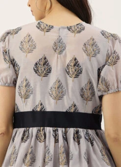 Lilac Hint Chanderi Silk Puff Sleeve Dress Festive Wear -C Bazaar Shop Lilac Hint Chanderi Silk Puff Sleeve Dress DRBS02012713 rrc2