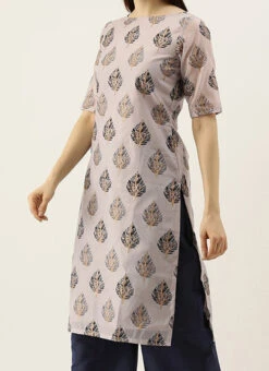 Lilac Hint Silk N Teal Blue Taffeta Kurta Set Festive Wear