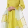 Lime Green Chinon Silk Mirror Work Anarkali Suit Wedding Wear