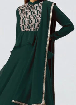 Long Choli Full Sleeve Green Georgette Lehenga Festive Wear