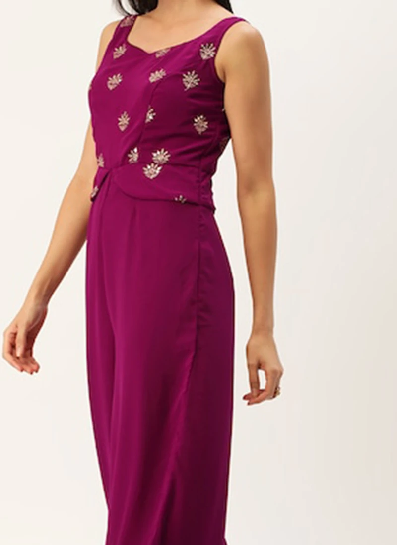 Magenta Georgette Embroidered Jumpsuit Festive Wear 1 Magenta Georgette Embroidered Jumpsuit Festive Wear