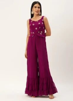 Magenta Georgette Embroidered Jumpsuit Festive Wear 10 Magenta Georgette Embroidered Jumpsuit Festive Wear -C Bazaar Shop Magenta Georgette Embroidered Jumpsuit DRBS02301697 u