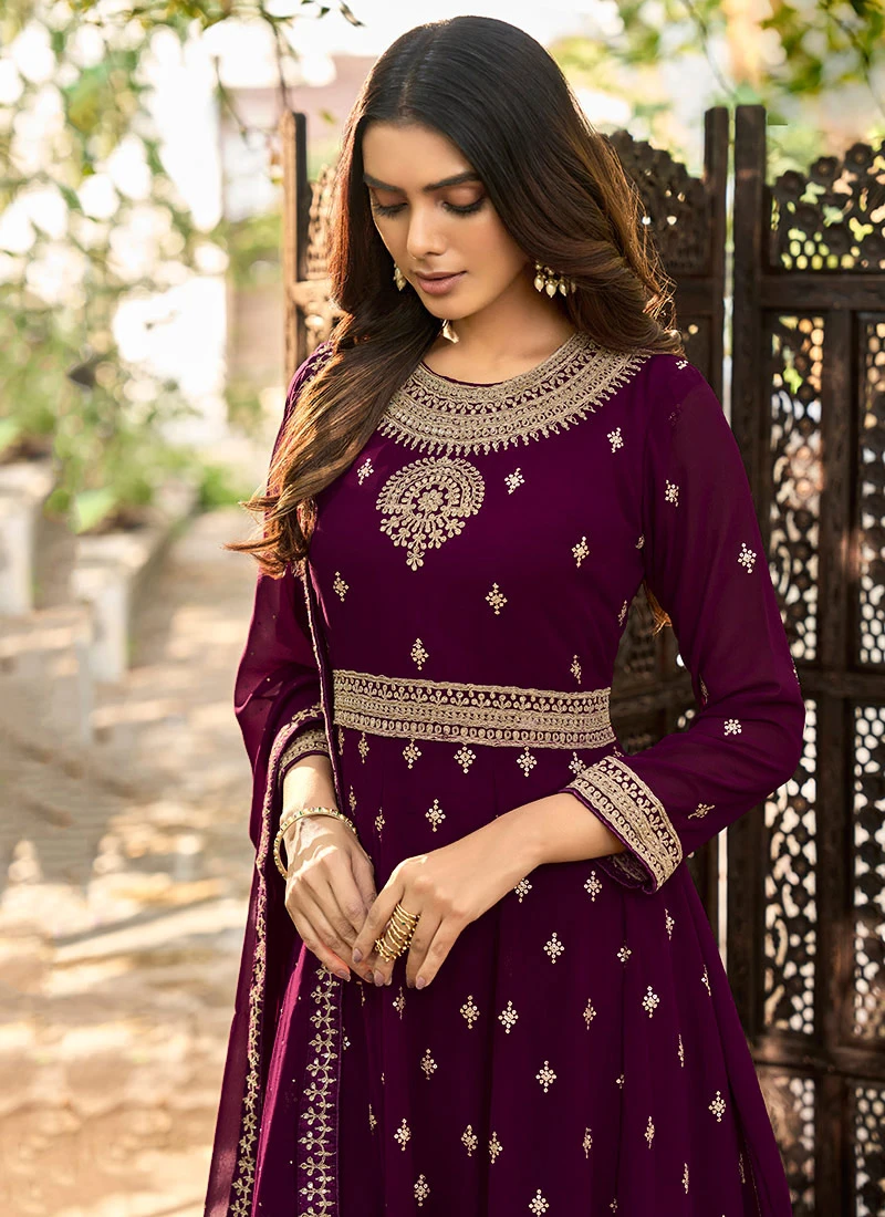 Magenta Georgette Zari Embroidered Anarkali Suit Party Wear 4 Magenta Georgette Zari Embroidered Anarkali Suit Party Wear - Image 4