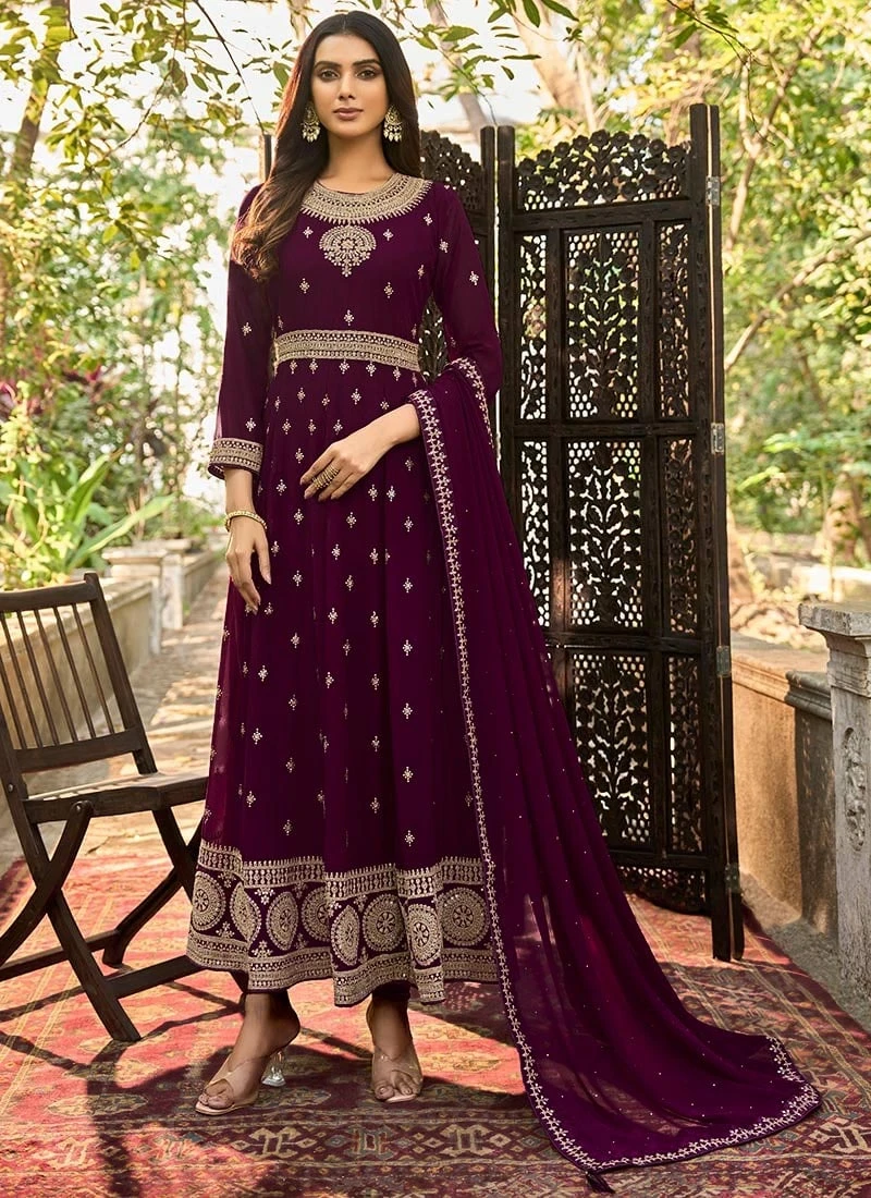 Magenta Georgette Zari Embroidered Anarkali Suit Party Wear 3 Magenta Georgette Zari Embroidered Anarkali Suit Party Wear - Image 3