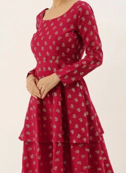 Magenta N Peach Contrast Layered Anarkali Set Festive Wear