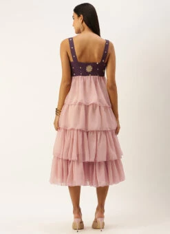 Magenta N Pink Embroidered Layered Dress Festive Wear 11 Magenta N Pink Embroidered Layered Dress Festive Wear -C Bazaar Shop Magenta N Pink Embroidered Layered Dress DRBS02209669 b