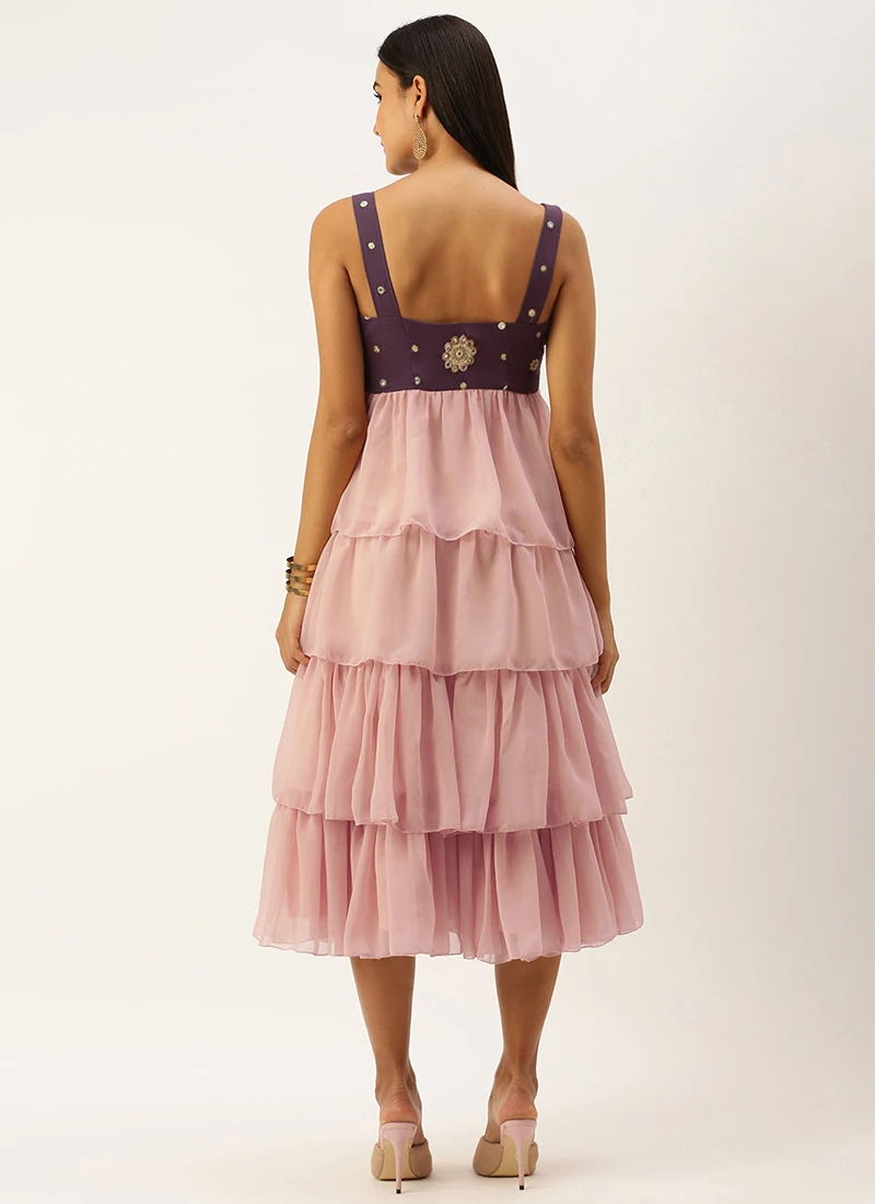 Magenta N Pink Embroidered Layered Dress Festive Wear 4 Magenta N Pink Embroidered Layered Dress Festive Wear - Image 4