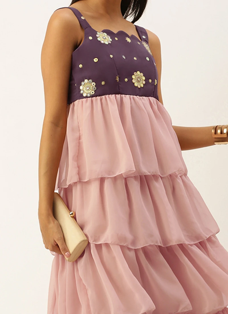 Magenta N Pink Embroidered Layered Dress Festive Wear 1 Magenta N Pink Embroidered Layered Dress Festive Wear