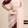 Maroon And Peach Embroidered Half N Half Saree Festive Wear