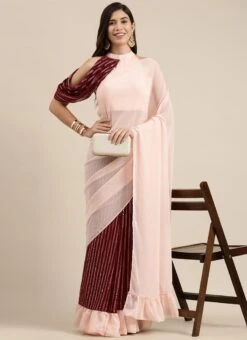Maroon And Peach Embroidered Half N Half Saree Festive Wear -C Bazaar Shop Maroon And Peach Embroidered Half N Half Saree SABS02110864 u
