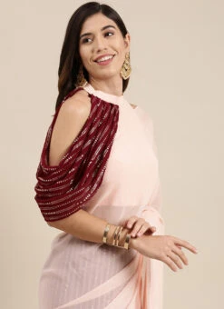 Maroon And Peach Embroidered Half N Half Saree Festive Wear -C Bazaar Shop Maroon And Peach Embroidered Half N Half Saree SABS02110864 rrc1