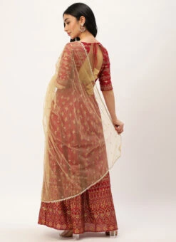 Maroon Art Silk Foil Printed Anarkali Suit Festive Wear -C Bazaar Shop Maroon Art Silk Foil Printed Anarkali Suit SLBS02212471 b