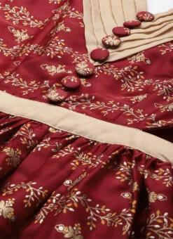 Maroon Art Silk Foil Printed Maxi Dress Festive Wear -C Bazaar Shop Maroon Art Silk Foil Printed Maxi Dress DRBS02211115 rrc1