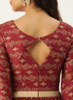 Maroon Art Silk Foil Printed Maxi Dress Festive Wear -C Bazaar Shop Maroon Art Silk Foil Printed Maxi Dress DRBS02211115 rrc2