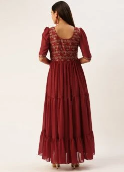 Maroon Art Silk N Geogette Flare Dress Festive Wear -C Bazaar Shop Maroon Art Silk N Geogette Flare Dress DRBS02301787 b