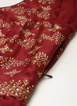 Maroon Art Silk N Geogette Flare Dress Festive Wear -C Bazaar Shop Maroon Art Silk N Geogette Flare Dress DRBS02301787 rrc3