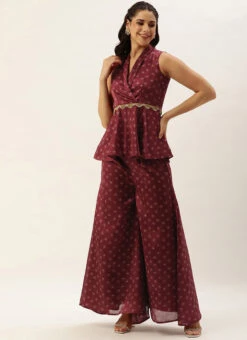 Bottom From Maroon Art Silk Printed Co Ords Set After Six Wear 10 Bottom From Maroon Art Silk Printed Co Ords Set After Six Wear -C Bazaar Shop Maroon Art Silk Printed Co Ords Set IWBS02302301 u