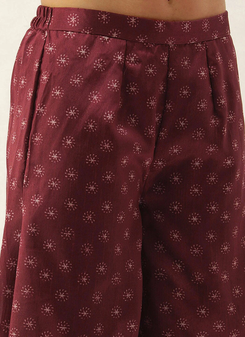 Bottom From Maroon Art Silk Printed Co Ords Set After Six Wear 6 Bottom From Maroon Art Silk Printed Co Ords Set After Six Wear - Image 6