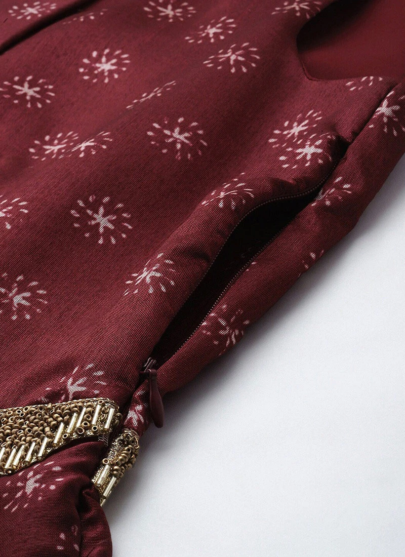 Bottom From Maroon Art Silk Printed Co Ords Set After Six Wear 7 Bottom From Maroon Art Silk Printed Co Ords Set After Six Wear - Image 7