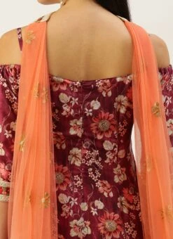 Top From Maroon Art Silk Printed Gharara Set After Six Wear -C Bazaar Shop Maroon Art Silk Printed Gharara Set SLBS02302280 rrc2 1