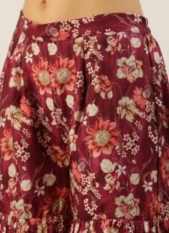 Bottom From Maroon Art Silk Printed Gharara Set After Six Wear -C Bazaar Shop Maroon Art Silk Printed Gharara Set SLBS02302280 rrc3 2