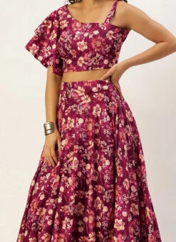 Skirt From Maroon Art Silk Printed Skirt Set After Six Wear