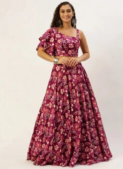 Skirt From Maroon Art Silk Printed Skirt Set After Six Wear -C Bazaar Shop Maroon Art Silk Printed Skirt Set IWBS02302382 u