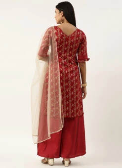 Bottom From Maroon Art Silk Salwar N Palazzo Suit After Six Wear -C Bazaar Shop Maroon Art Silk Salwar N Palazzo Suit SLBS02211114 b