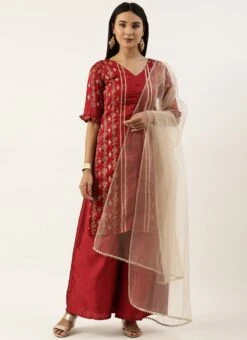 Top From Maroon Art Silk Salwar N Palazzo Suit After Six Wear 10 Top From Maroon Art Silk Salwar N Palazzo Suit After Six Wear -C Bazaar Shop Maroon Art Silk Salwar N Palazzo Suit SLBS02211114 u 2