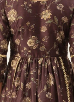 Maroon Chanderi Printed Floral Maxi Dress Festive Wear -C Bazaar Shop Maroon Chanderi Printed Floral Maxi Dress DRBS02111085 rrc2