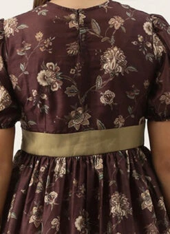 Maroon Chanderi Silk Puff Sleeve Dress Festive Wear After Six Wear -C Bazaar Shop Maroon Chanderi Silk Puff Sleeve Dress DRBS02201262 rrc2