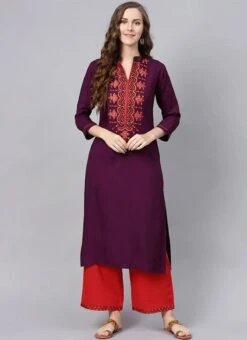 Maroon Cotton Kurta Palazzo Set After Six Wear -C Bazaar Shop Maroon Cotton Kurta Palazzo Set KRSDMF317 u
