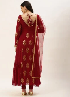 Maroon Embroidered Anarkali Suit Set Festive Wear -C Bazaar Shop Maroon Embroidered Anarkali Suit Set SLBS02209824 b
