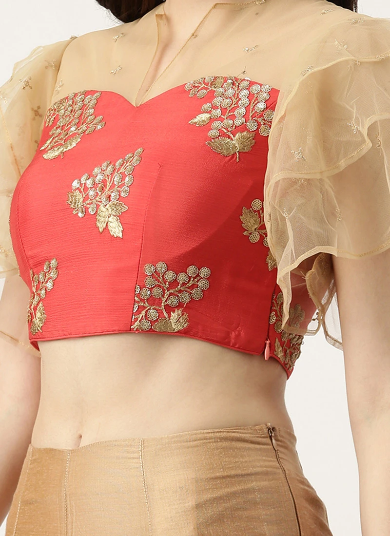 Maroon Embroidered Chinnon Blouse Festive Wear 1 Maroon Embroidered Chinnon Blouse Festive Wear