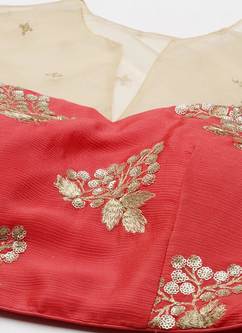 Maroon Embroidered Chinnon Blouse Festive Wear 5 Maroon Embroidered Chinnon Blouse Festive Wear - Image 5