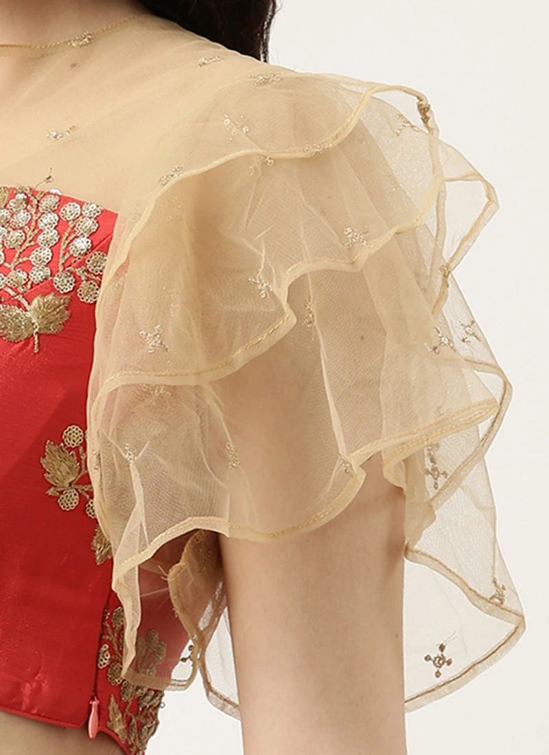 Maroon Embroidered Chinnon Blouse Festive Wear 7 Maroon Embroidered Chinnon Blouse Festive Wear - Image 7