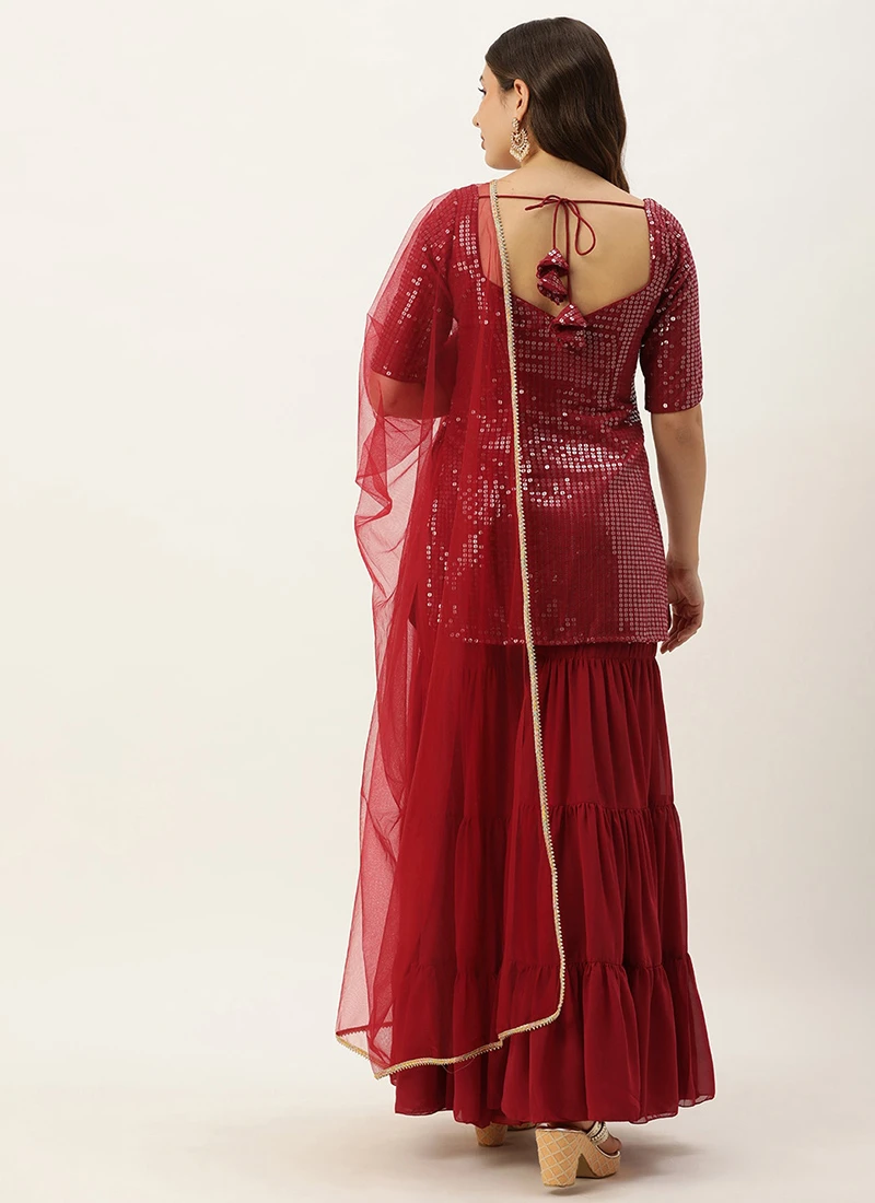Dupatta From Maroon Embroidered Georgette Palazzo Suit After Six Wear 4 Dupatta From Maroon Embroidered Georgette Palazzo Suit After Six Wear - Image 4