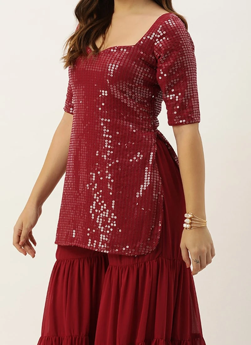 Dupatta From Maroon Embroidered Georgette Palazzo Suit After Six Wear 1 Dupatta From Maroon Embroidered Georgette Palazzo Suit After Six Wear