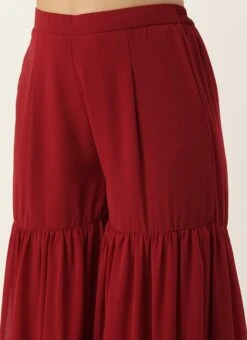 Top From Maroon Embroidered Georgette Palazzo Suit After Six Wear -C Bazaar Shop Maroon Embroidered Georgette Palazzo Suit SLBS02304047 rrc2 1