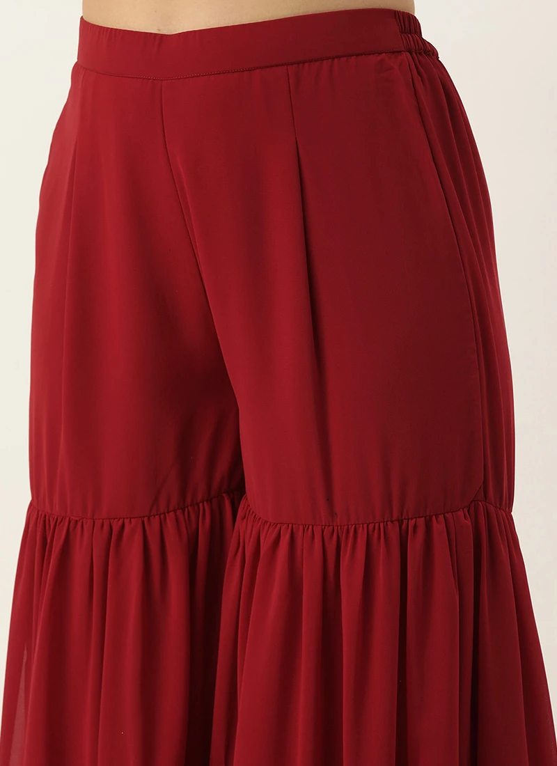 Dupatta From Maroon Embroidered Georgette Palazzo Suit After Six Wear 6 Dupatta From Maroon Embroidered Georgette Palazzo Suit After Six Wear - Image 6