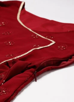 Maroon Embroidered Overlapped Knee Length Dress Festive Wear -C Bazaar Shop Maroon Embroidered Overlapped Knee Length Dress DRBS02205021 rrc1