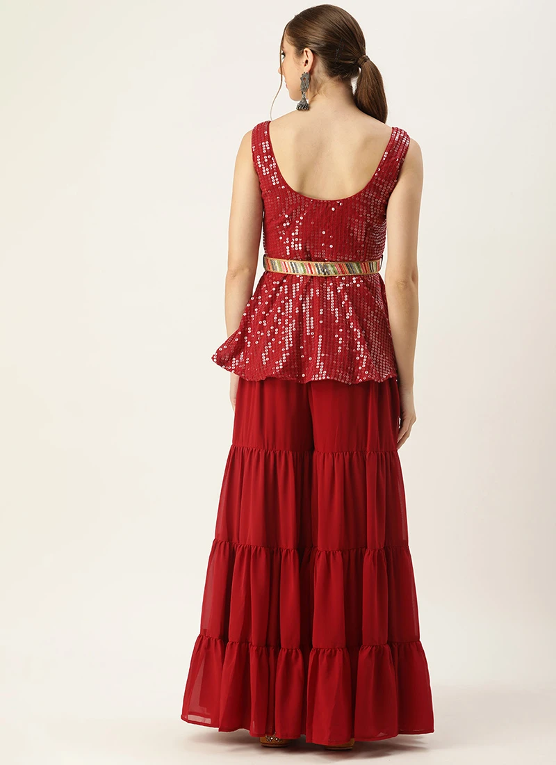 Bottom From Maroon Embroidered Top N Palazzo Set After Six Wear 4 Bottom From Maroon Embroidered Top N Palazzo Set After Six Wear - Image 4