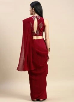 Maroon Georgette Sequins Half N Half Sari Festive Wear 11 Maroon Georgette Sequins Half N Half Sari Festive Wear -C Bazaar Shop Maroon Georgette Sequins Half N Half Sari SABS02302376 b