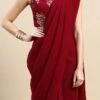 Maroon Georgette Sequins Half N Half Sari Festive Wear