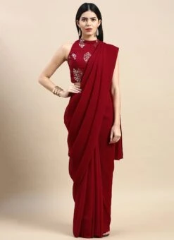 Maroon Georgette Sequins Half N Half Sari Festive Wear 10 Maroon Georgette Sequins Half N Half Sari Festive Wear -C Bazaar Shop Maroon Georgette Sequins Half N Half Sari SABS02302376 u