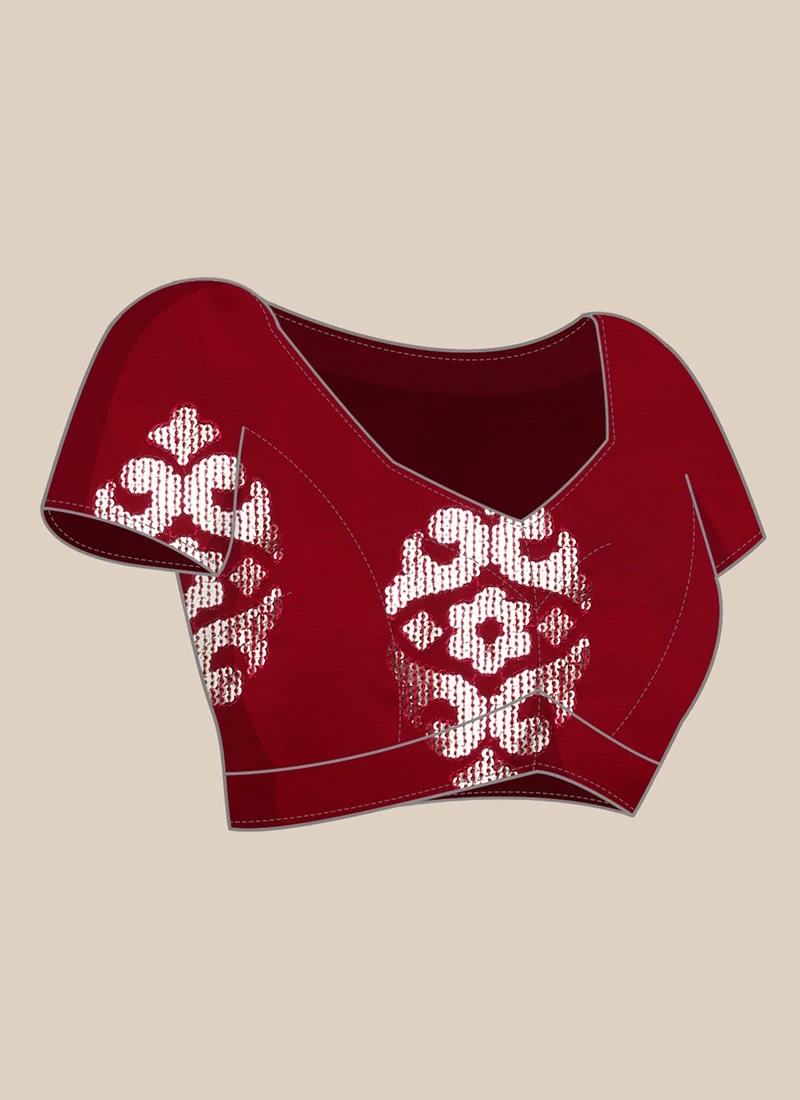 Maroon Georgette Sequins Half N Half Sari Festive Wear 5 Maroon Georgette Sequins Half N Half Sari Festive Wear - Image 5