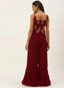 Maroon Georgette Sequins Jumpsuit Festive Wear -C Bazaar Shop Maroon Georgette Sequins Jumpsuit DRBS02208429 b