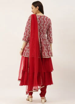 Maroon Layered Anarkali Churidar Suit Festive Wear -C Bazaar Shop Maroon Layered Anarkali Churidar Suit SLBS02102960 b