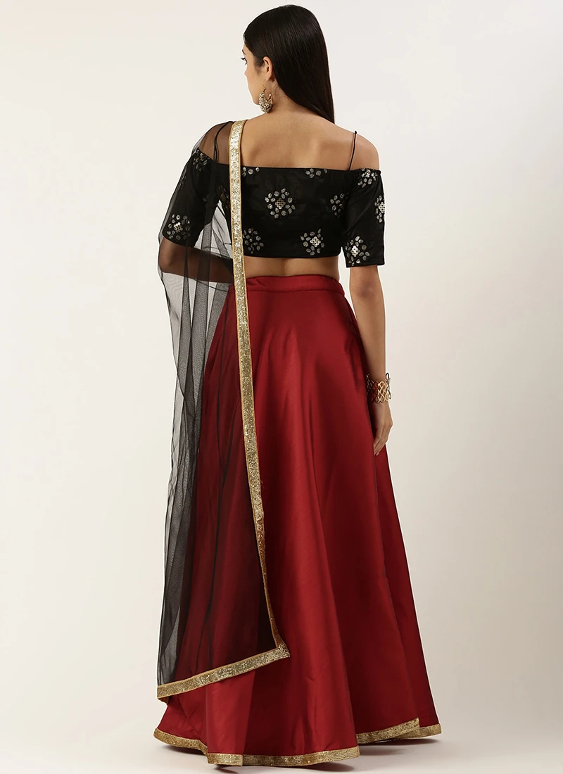 Dupatta From Maroon N Black Chinon Embroidered Lehenga Set After Six Wear 4 Dupatta From Maroon N Black Chinon Embroidered Lehenga Set After Six Wear - Image 4