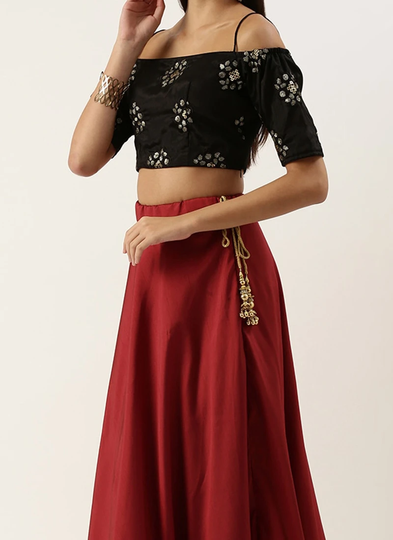 Dupatta From Maroon N Black Chinon Embroidered Lehenga Set After Six Wear 1 Dupatta From Maroon N Black Chinon Embroidered Lehenga Set After Six Wear